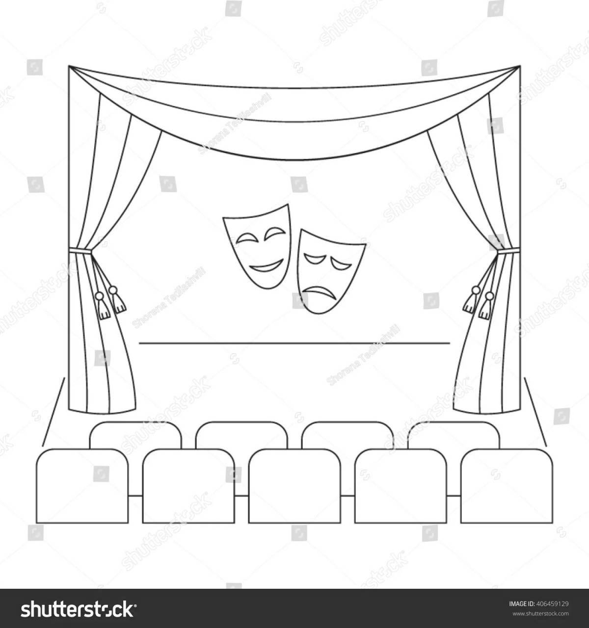 Coloring page decorated theater curtain
