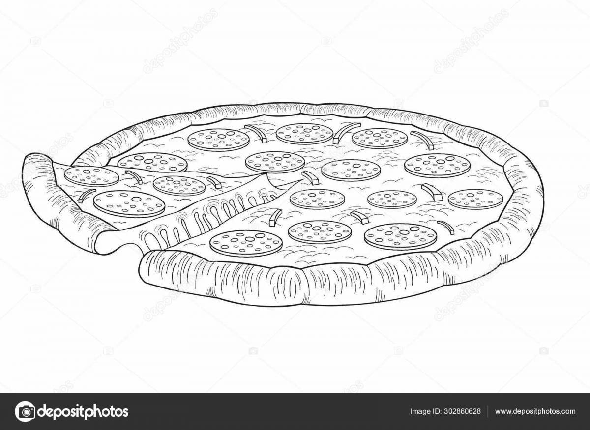 Appetizing pepperoni pizza coloring book