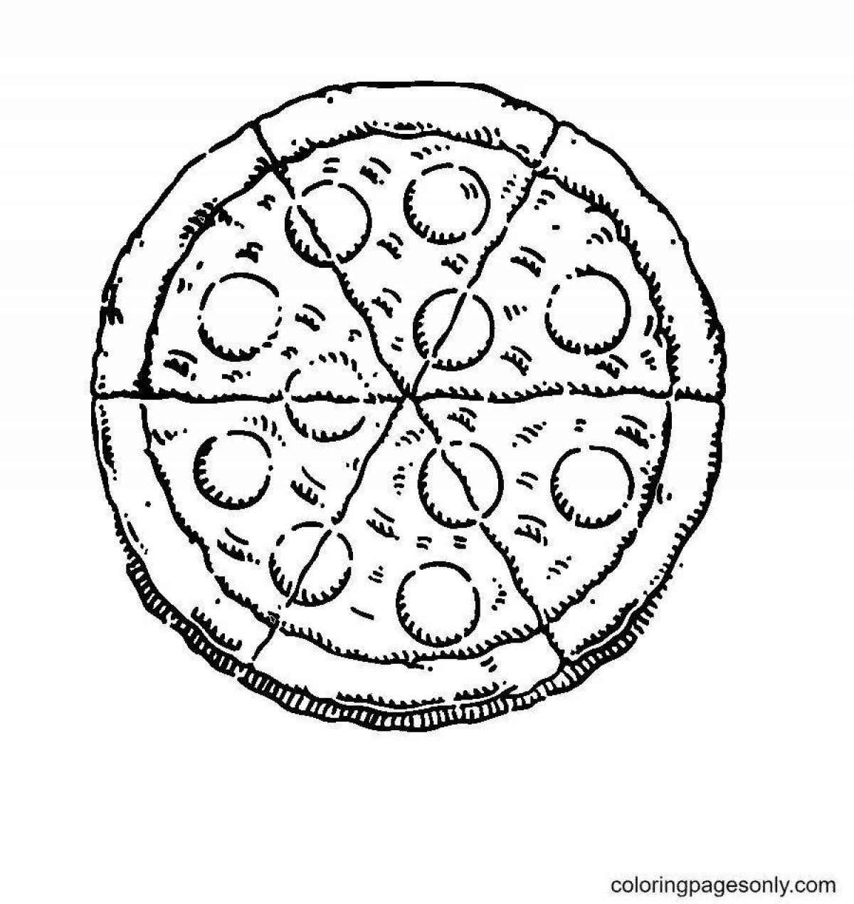 Exquisite pepperoni pizza coloring book