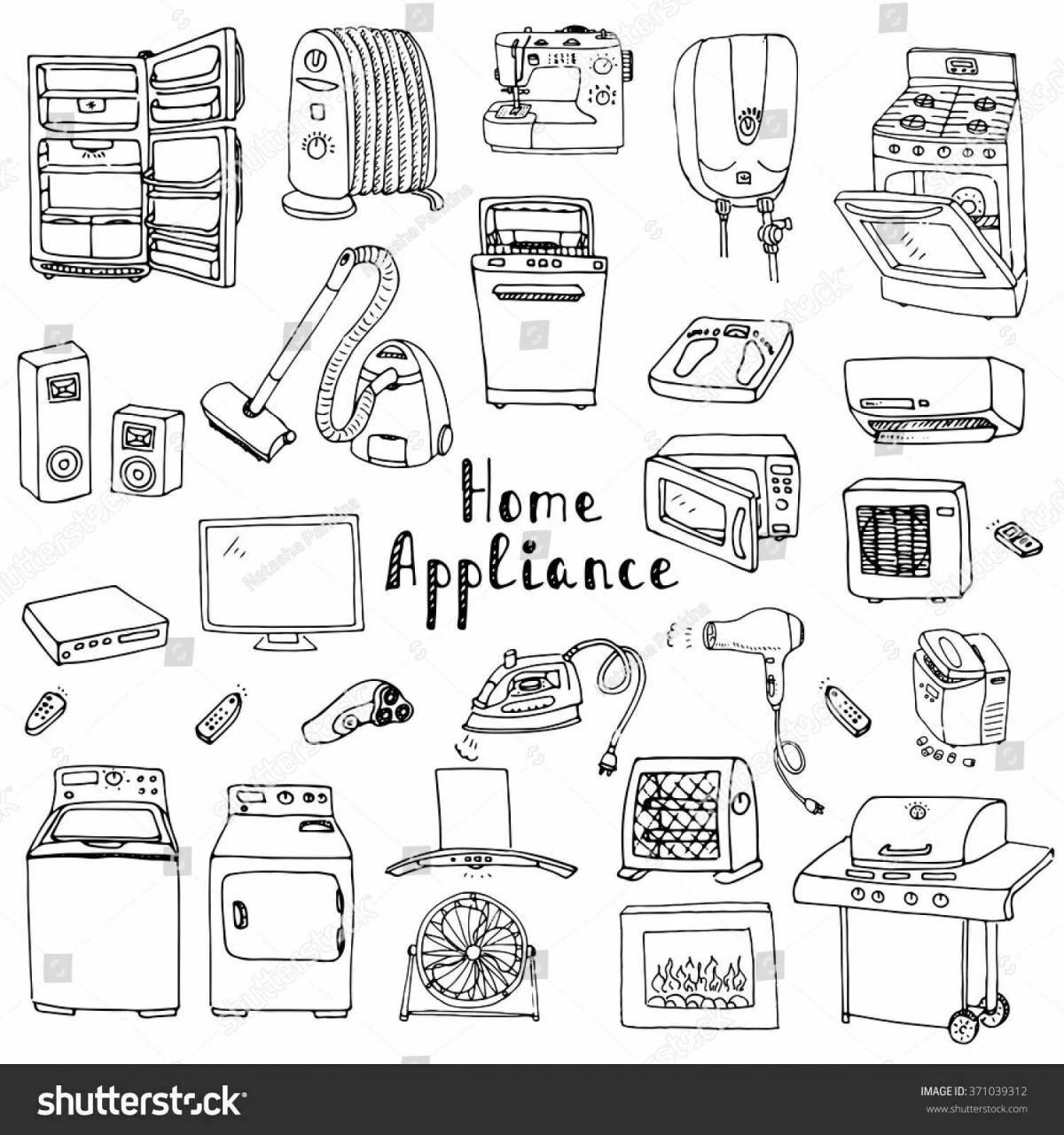 Coloring page of joyful electrical devices