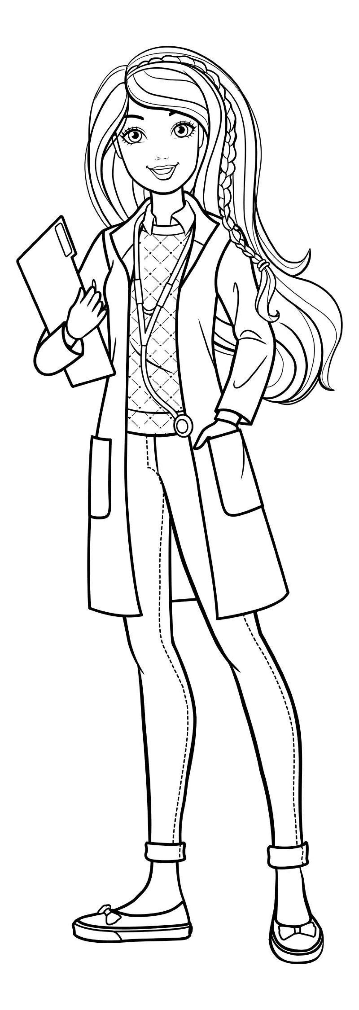 Colorful barbie doctor coloring page