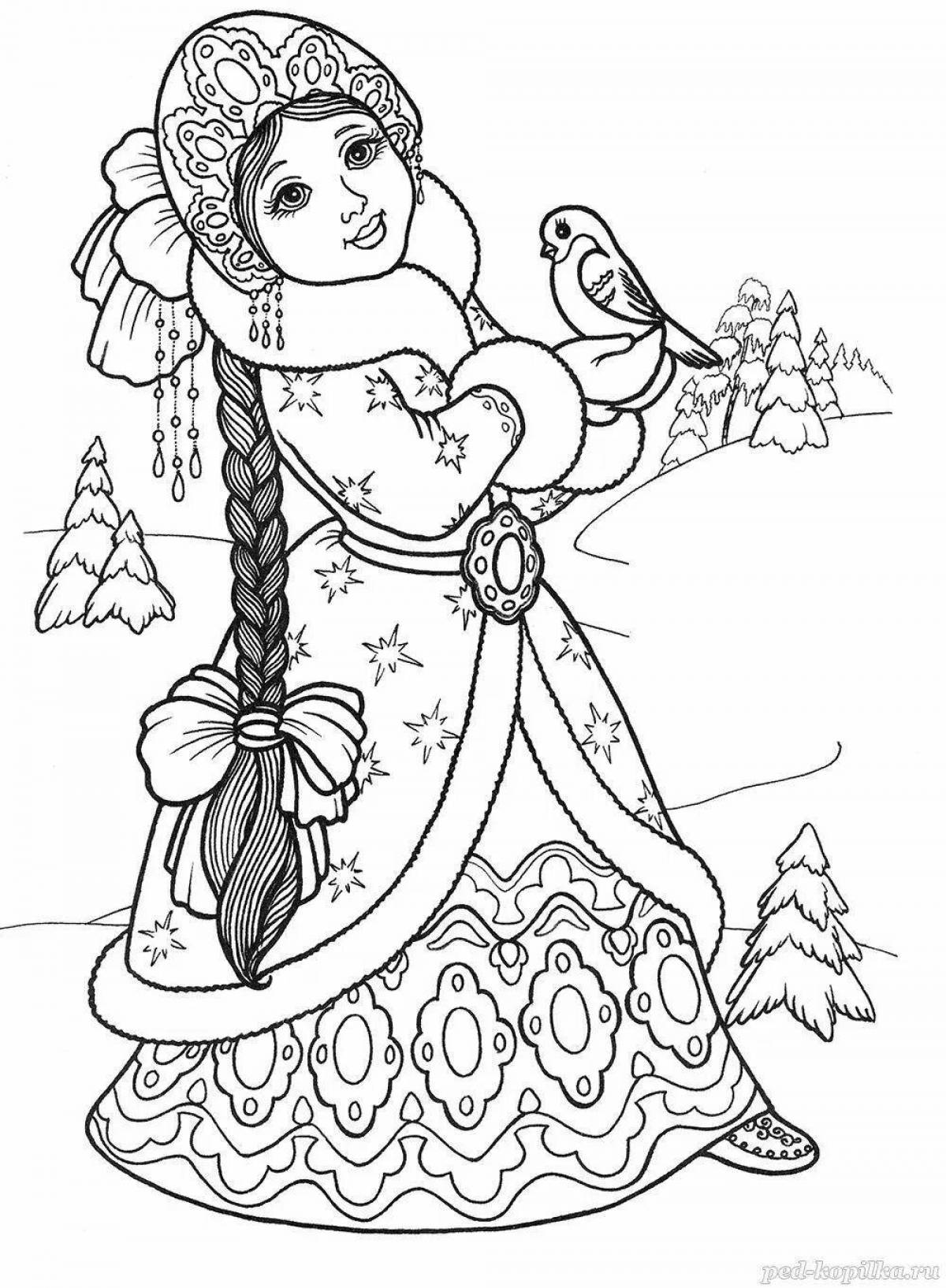 Coloring the face of a graceful snow maiden