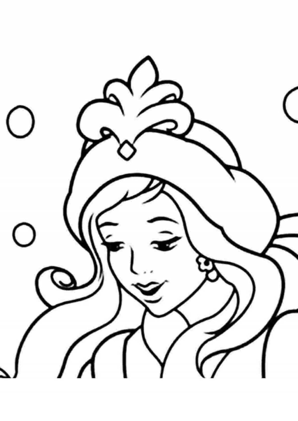 Coloring the face of a cheerful snow maiden