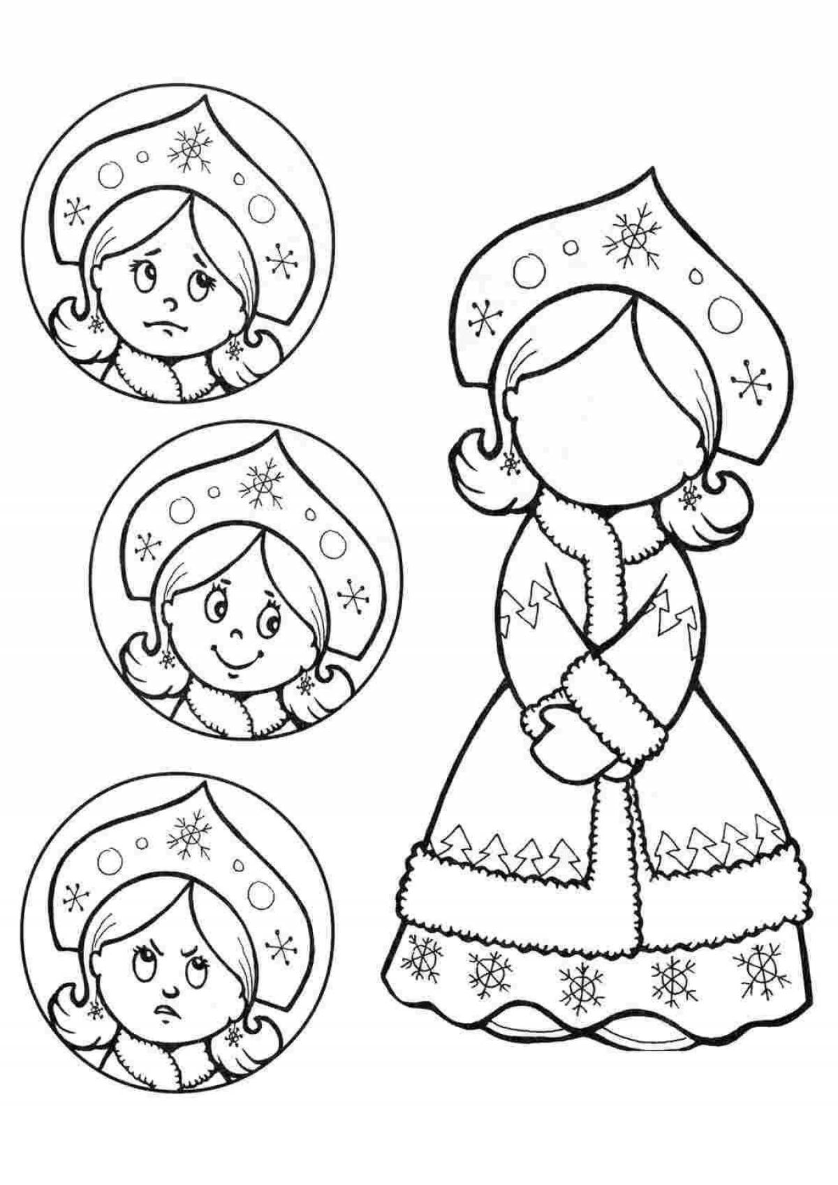 Coloring cute face of snow maiden