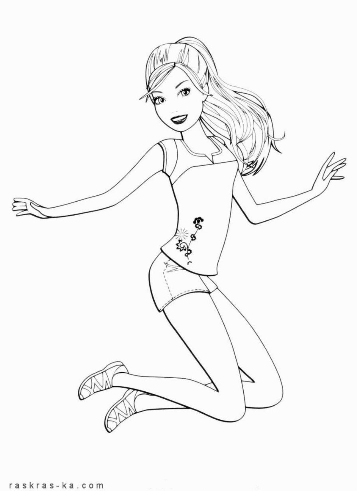 Coloring book Joyful barbie gymnast