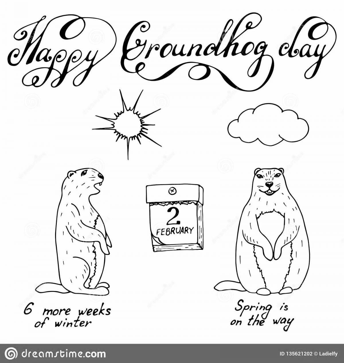 Cute groundhog day coloring page