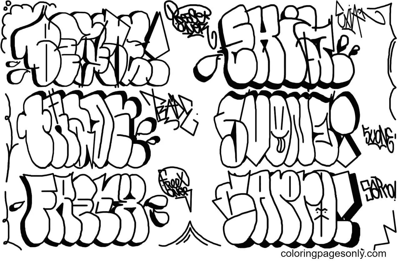 Креативное граффити-алфавит раскраски