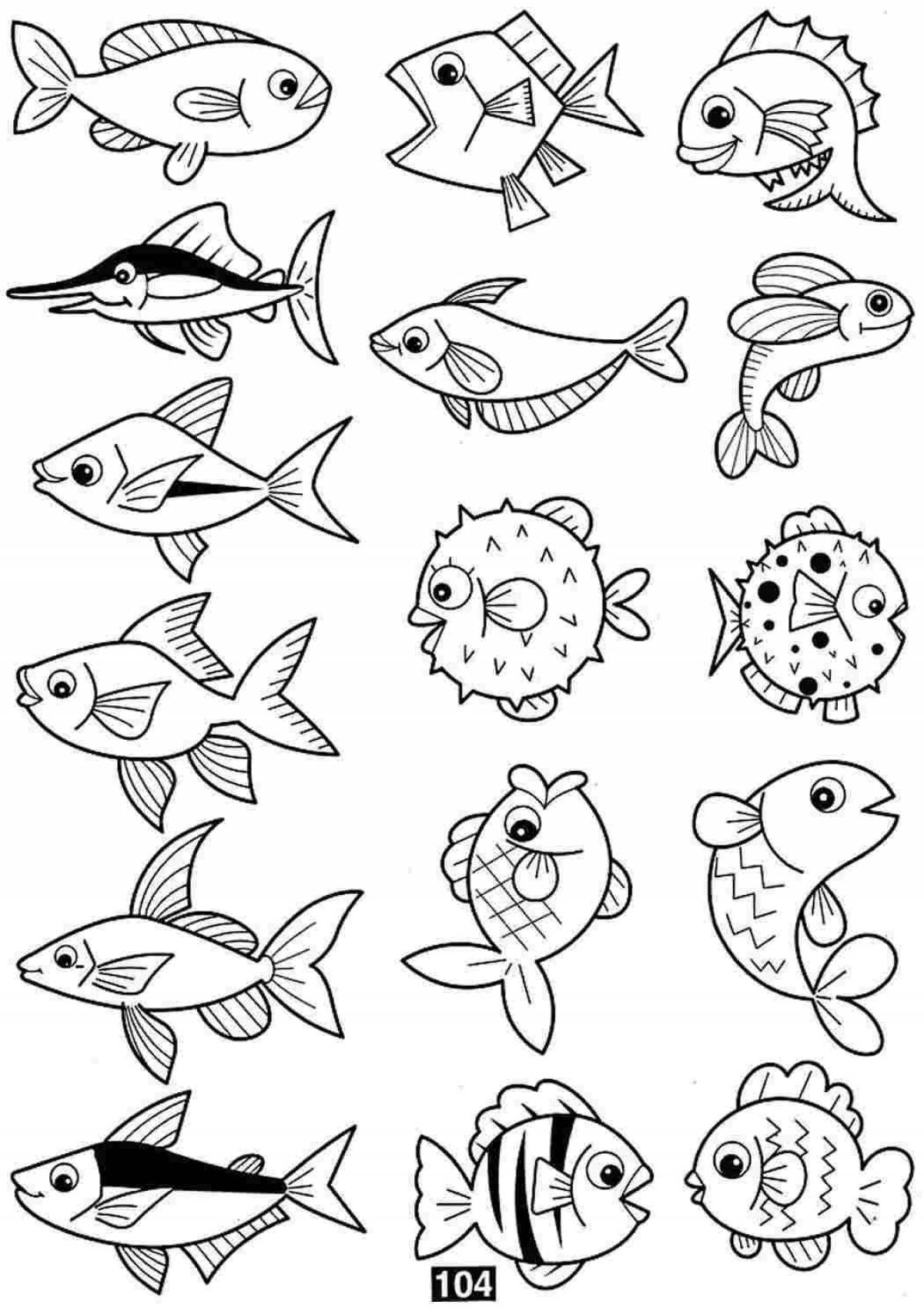 Adorable little fish coloring book