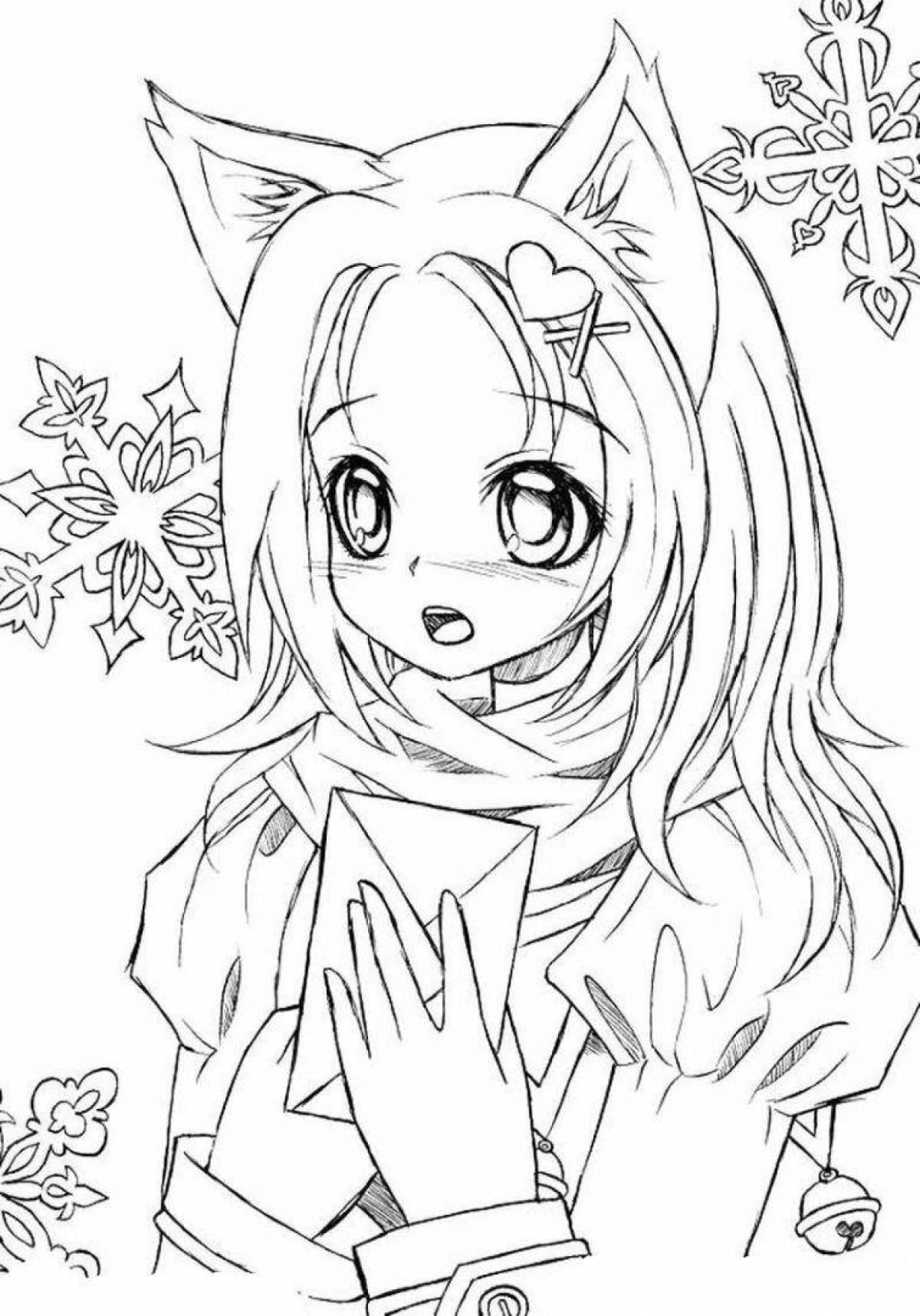Colorful anime kitty coloring page