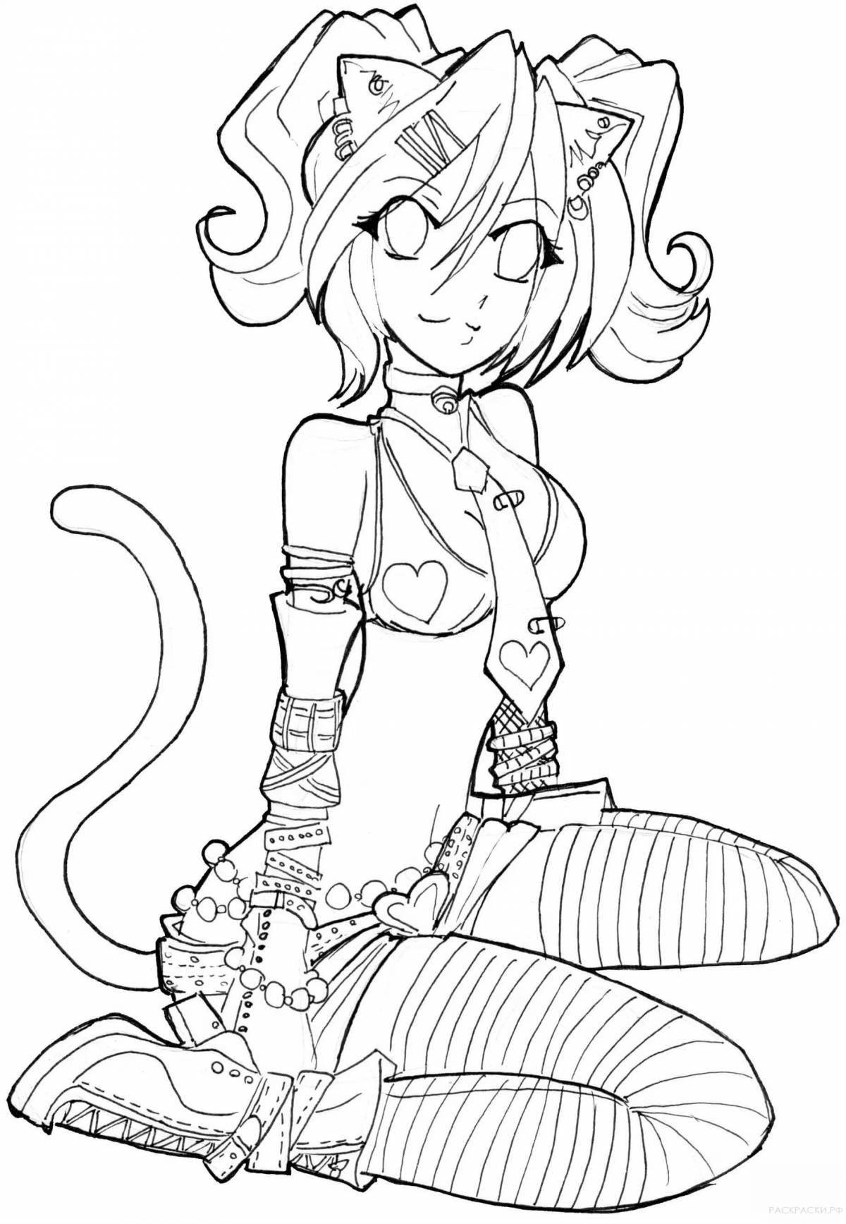 Delightful anime kitty coloring page