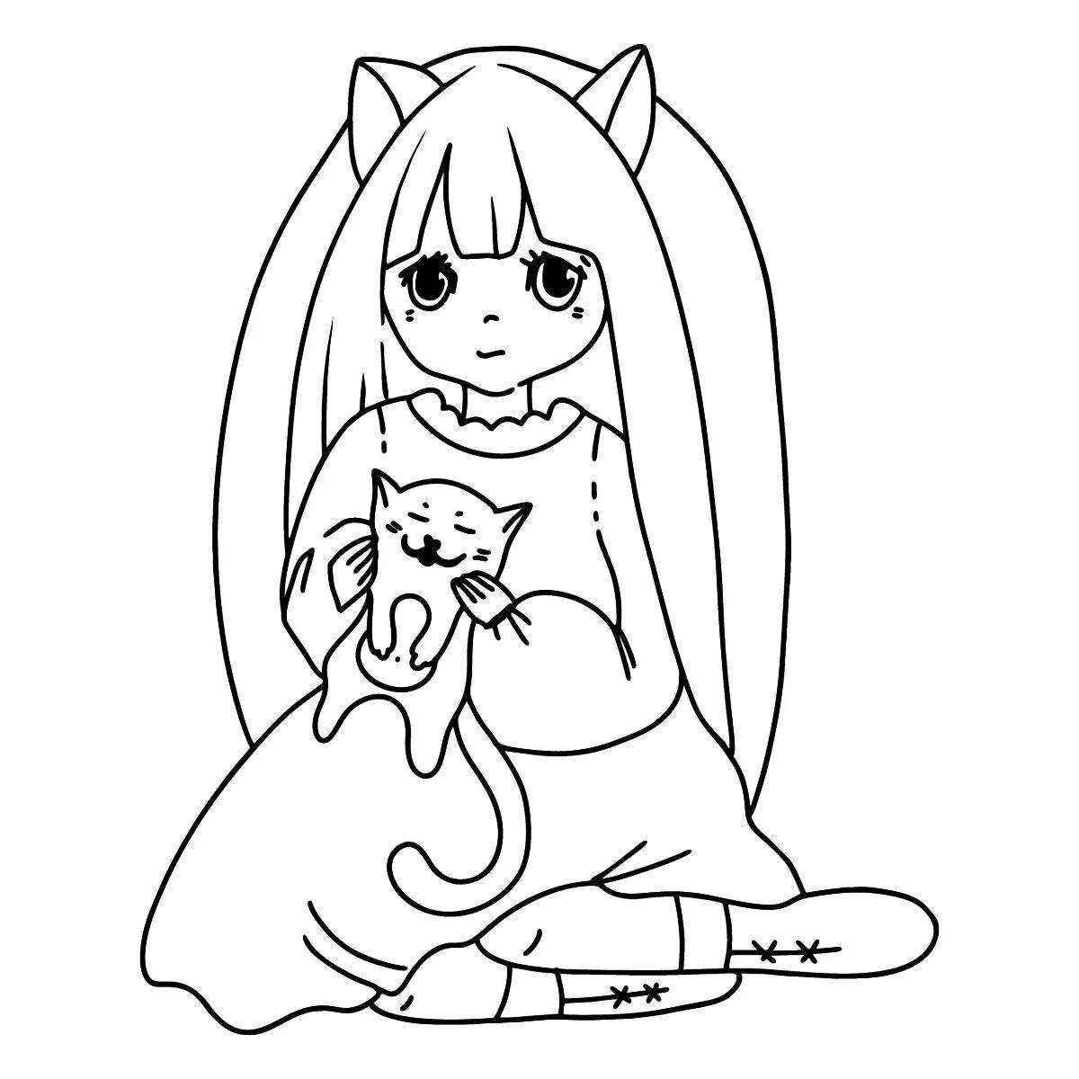 Caring anime kitty coloring book