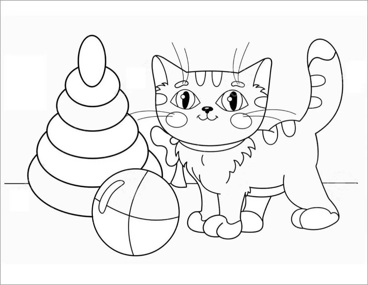 Веселая игрушка-кошка раскраска
