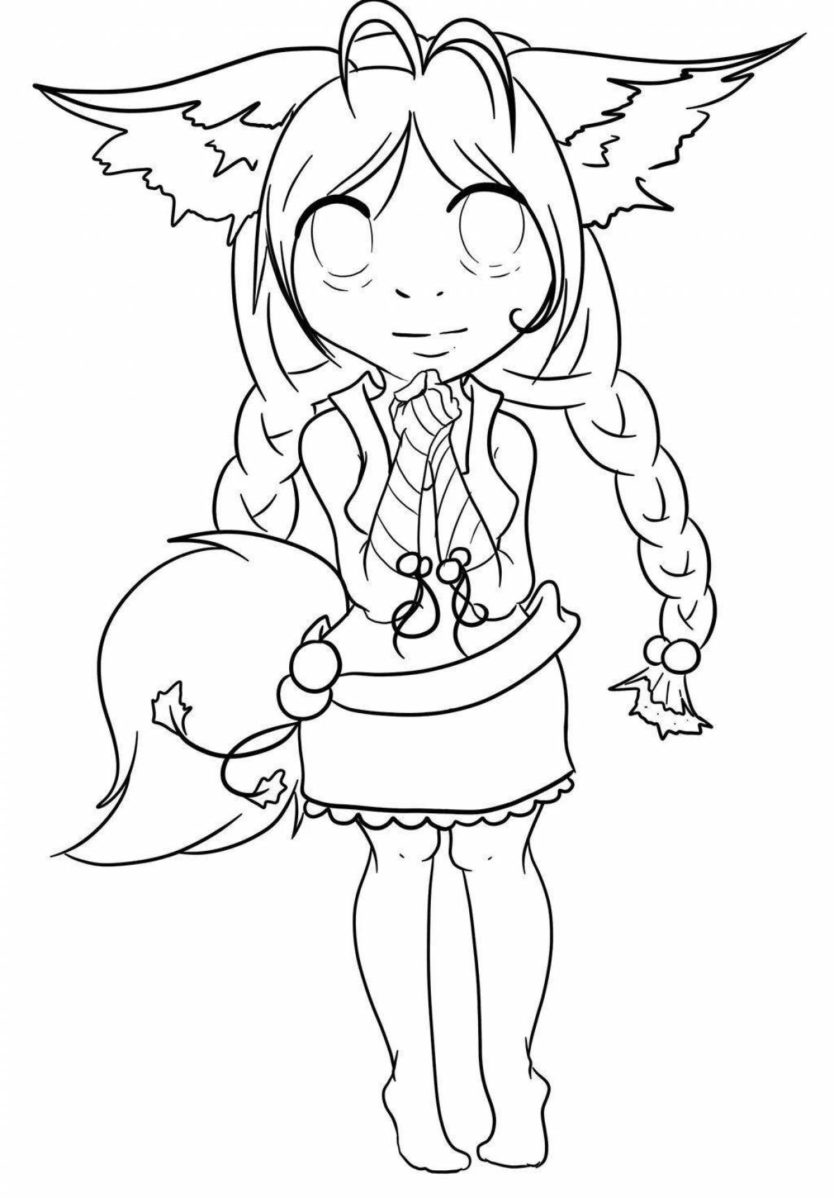 Radiant coloring page fox girl