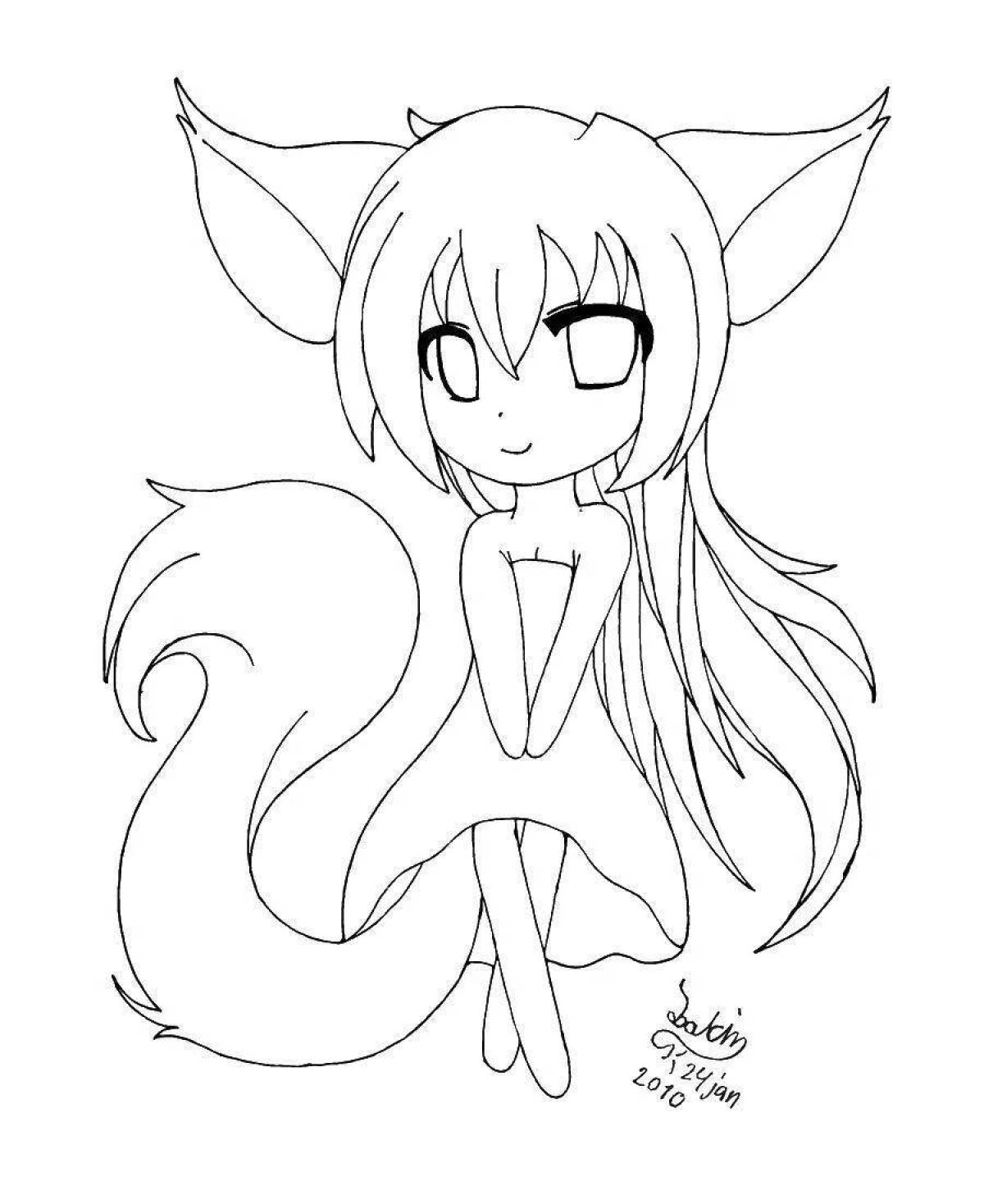 Attractive fox girl coloring book