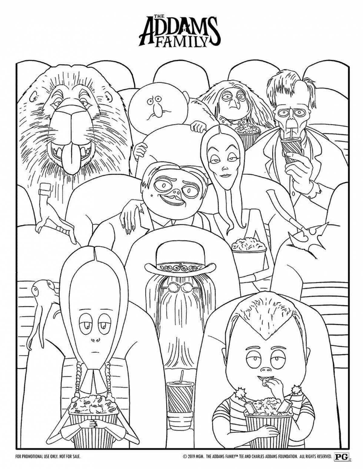 Анимированная страница раскраски семьи адамс