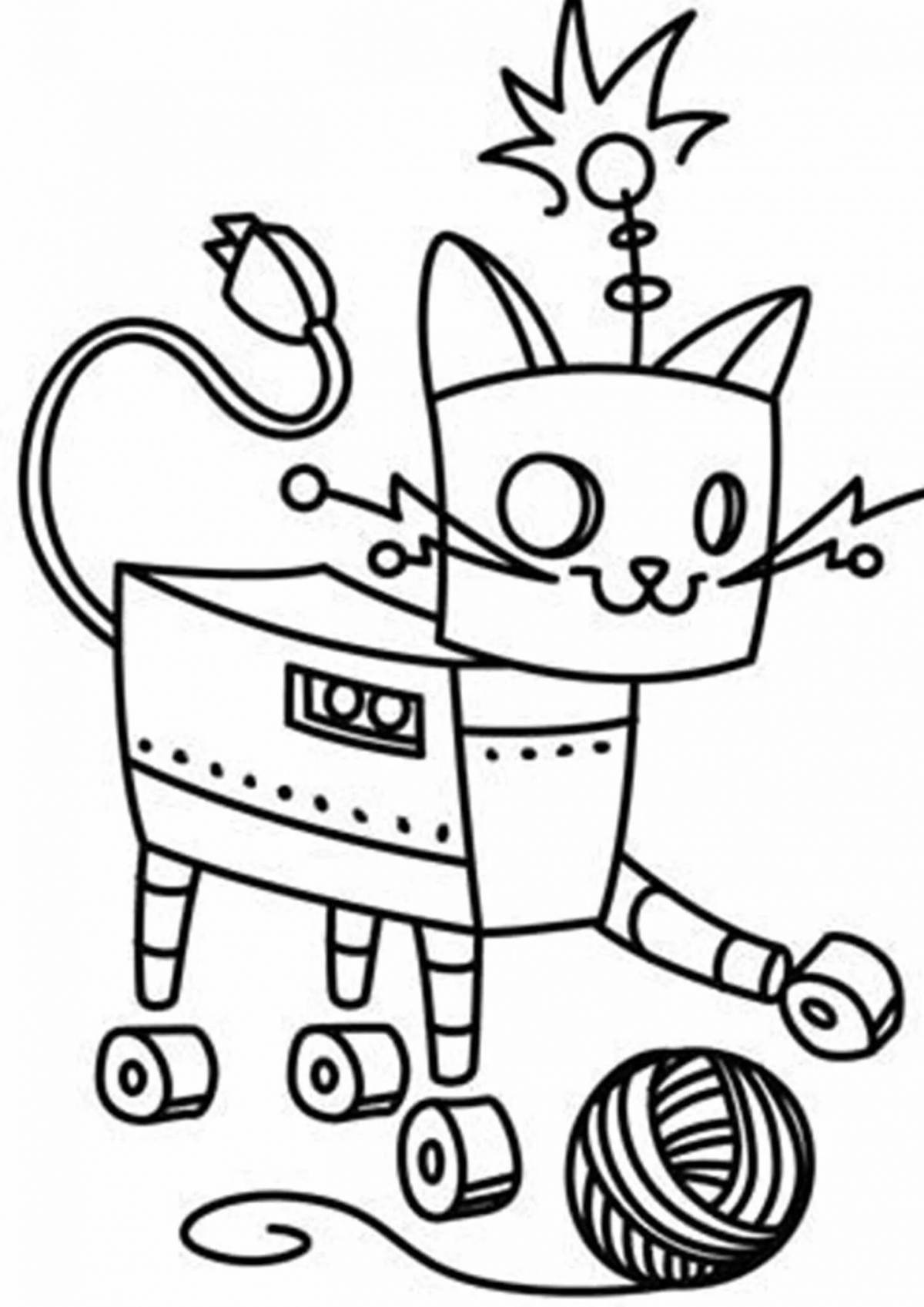 Joyful robot girl coloring book