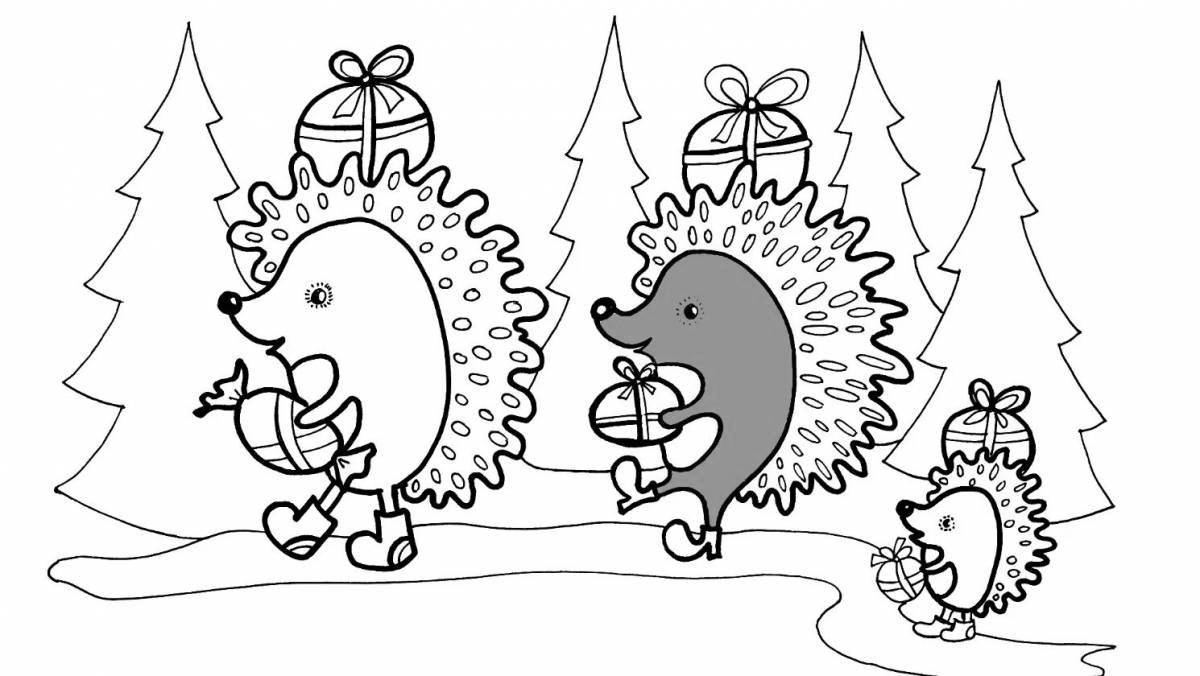 Joyful coloring hedgehog new year