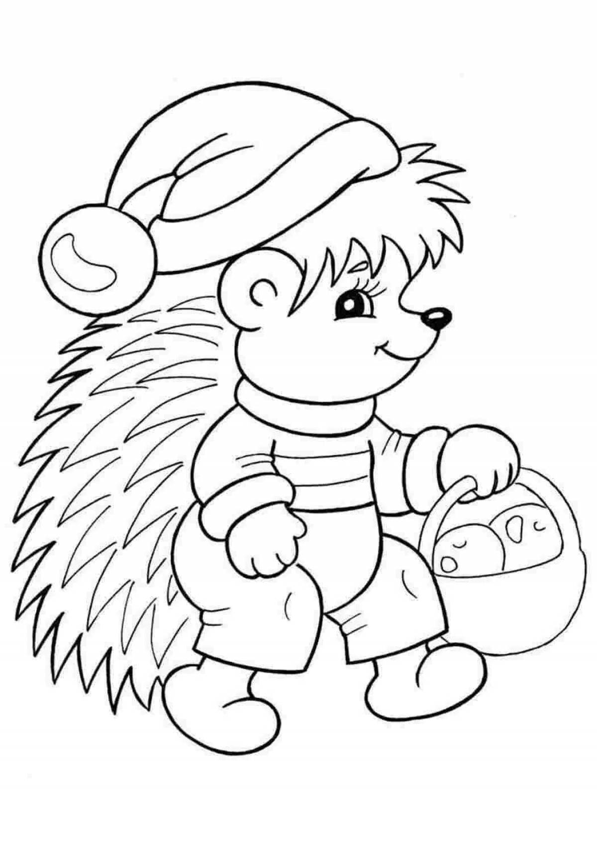 Cheerful coloring hedgehog new year