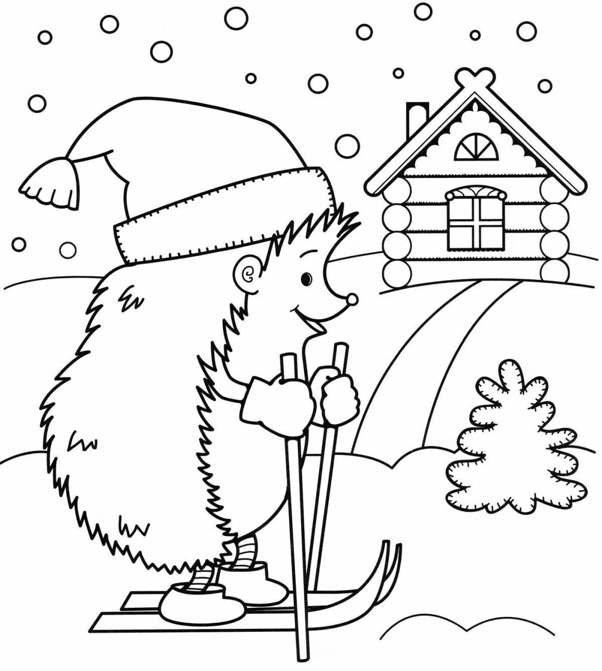 Playful coloring hedgehog new year