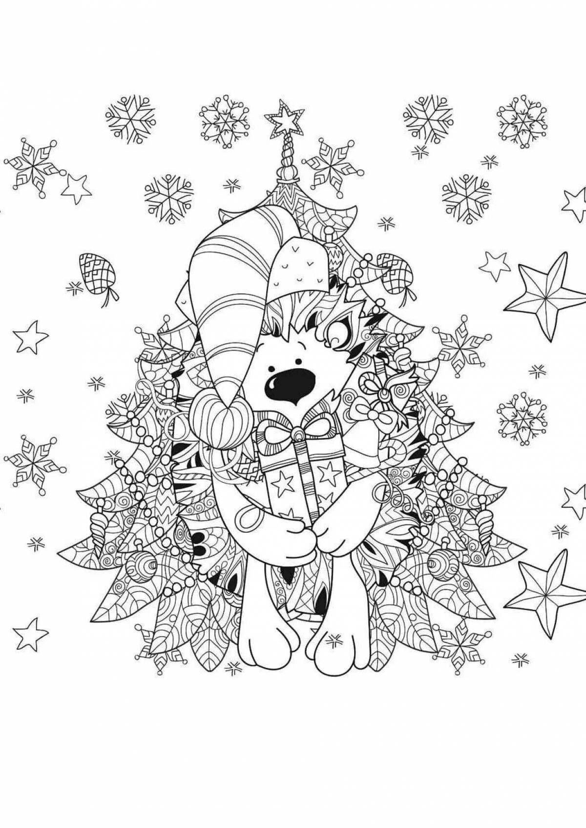 Раскраска Гламурная раскраска ежик новый год