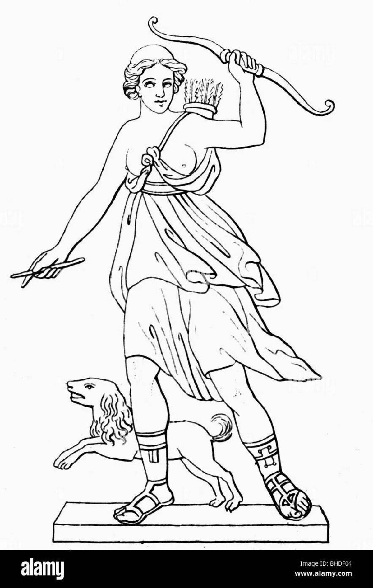 Bright coloring of the goddess Artemis