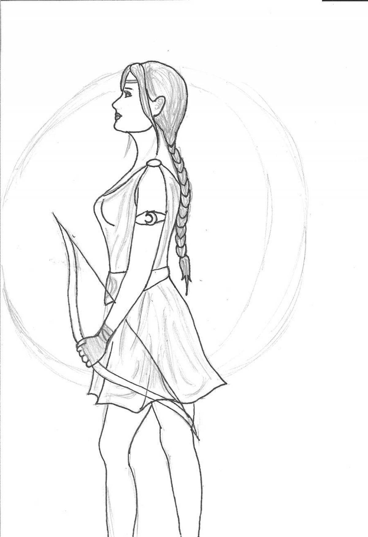 Deluxe coloring of the goddess Artemis
