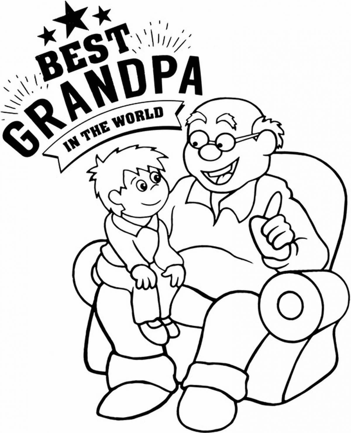 Colorful grandfather card coloring page