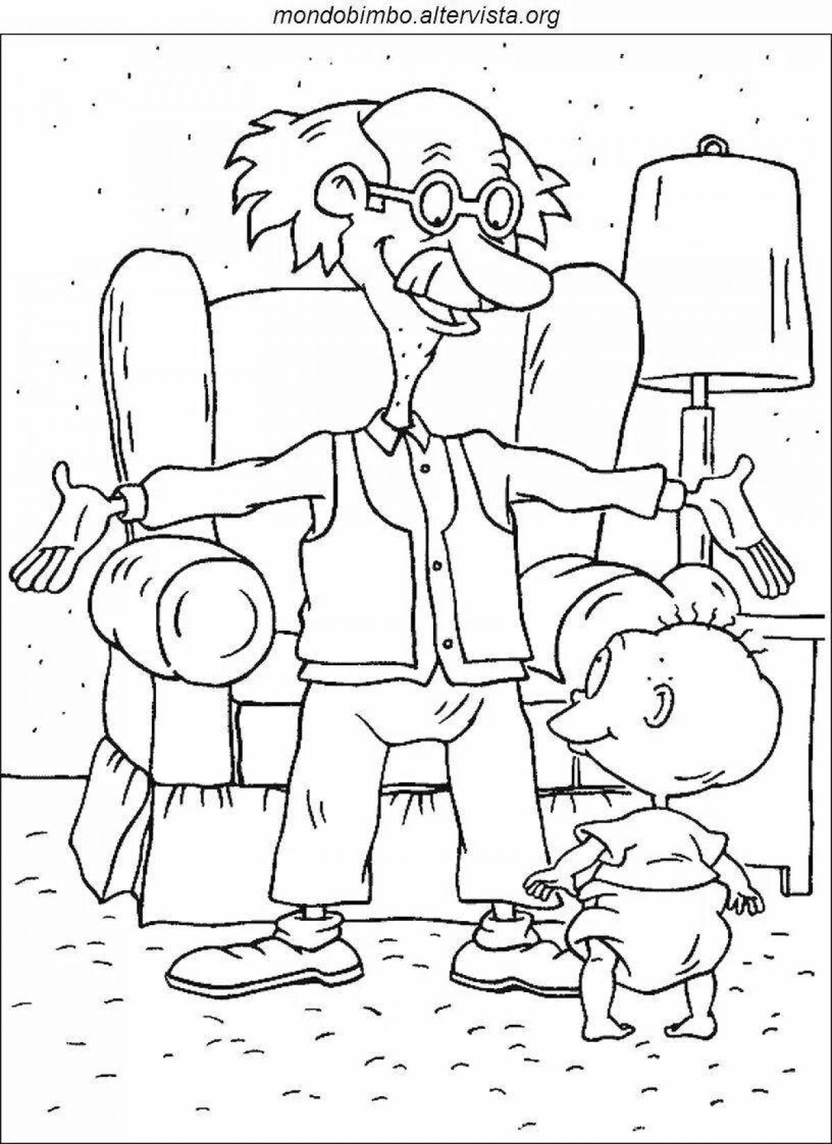 Playful grandfather card coloring page