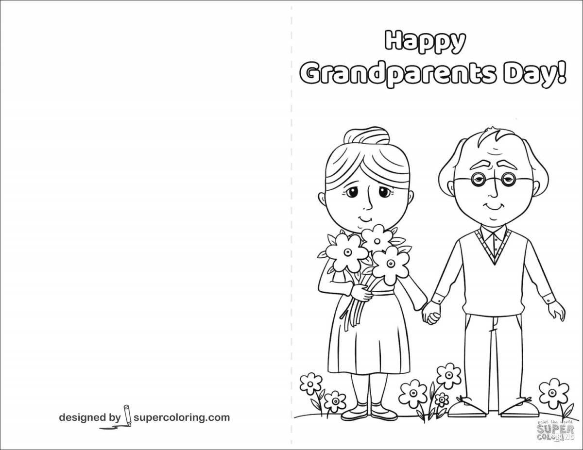 Coloring page quirky card with grandfather