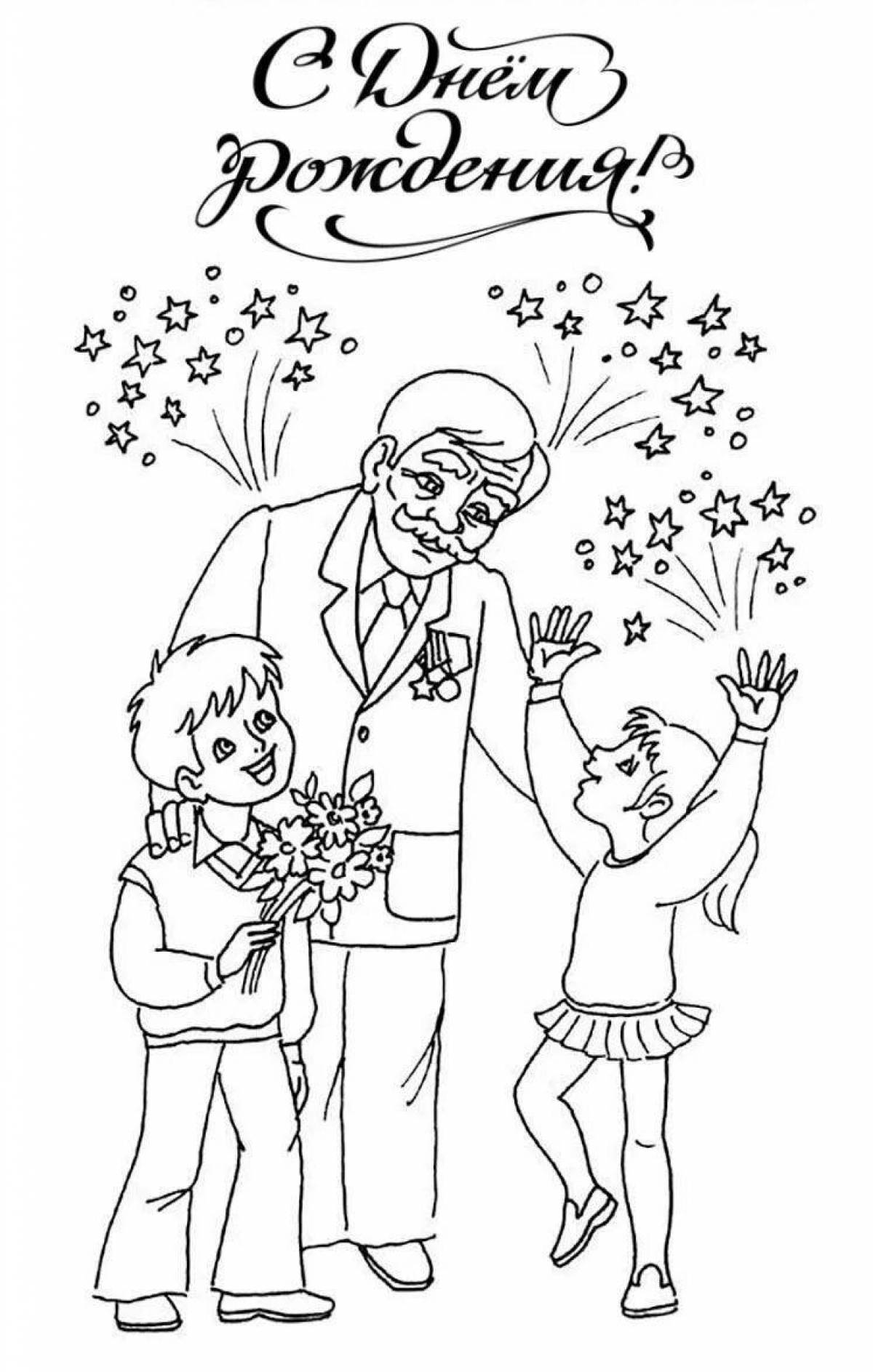 Adorable coloring page of grandpa postcard