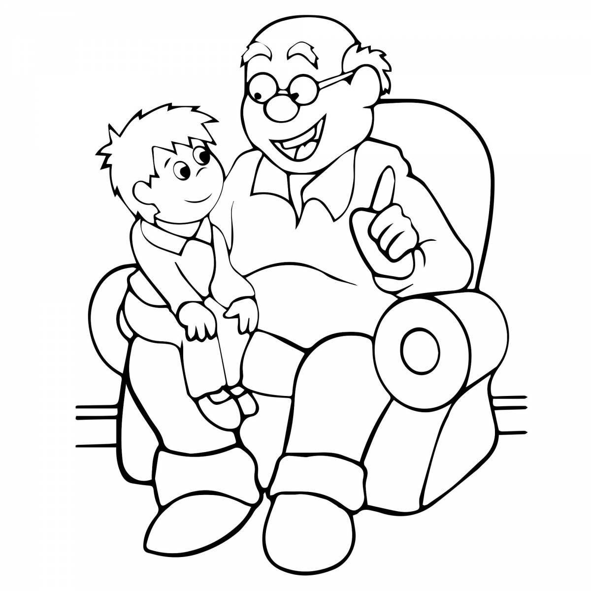 Coloring book funny card with grandpa