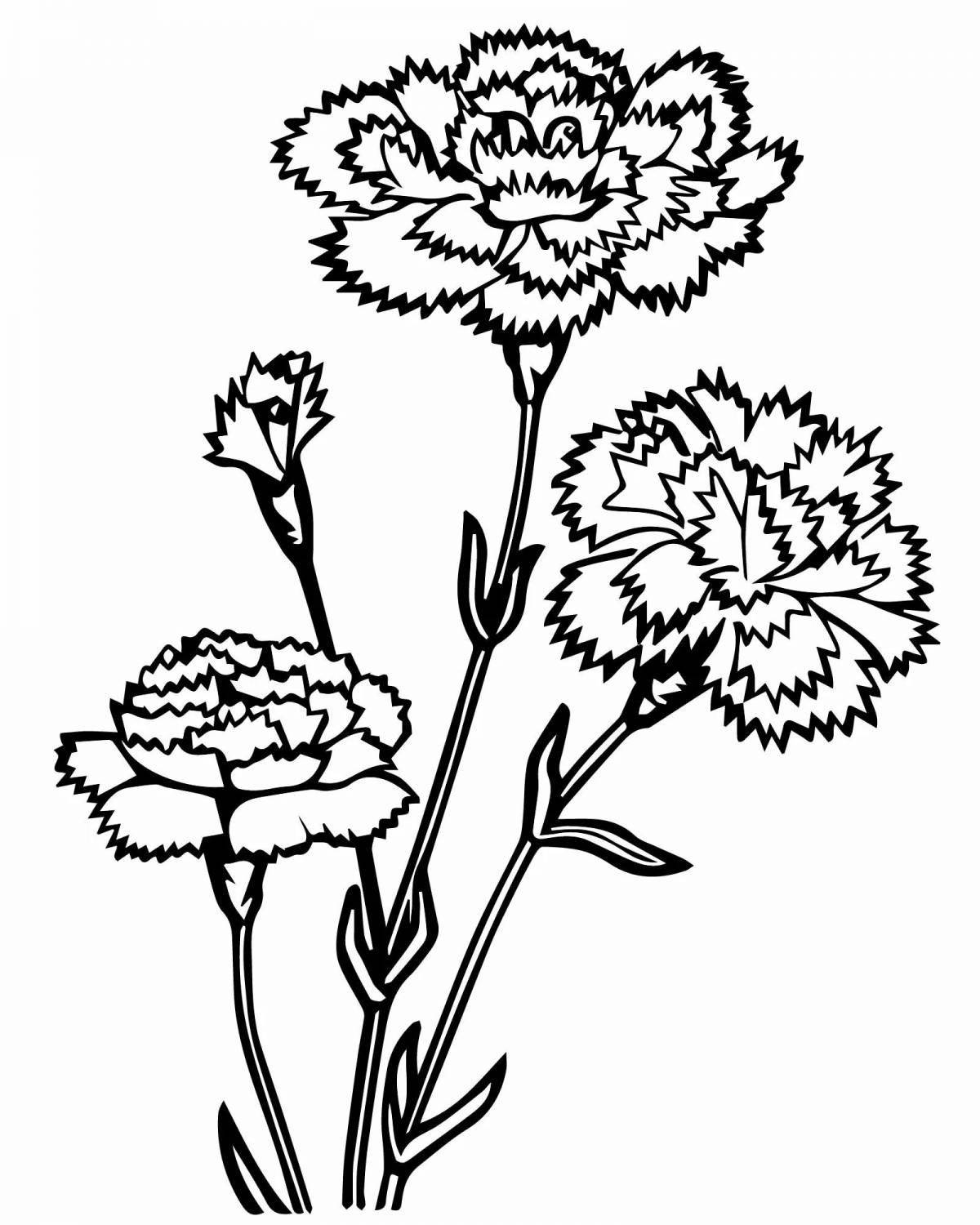 Coloring book with a playful carnation pattern