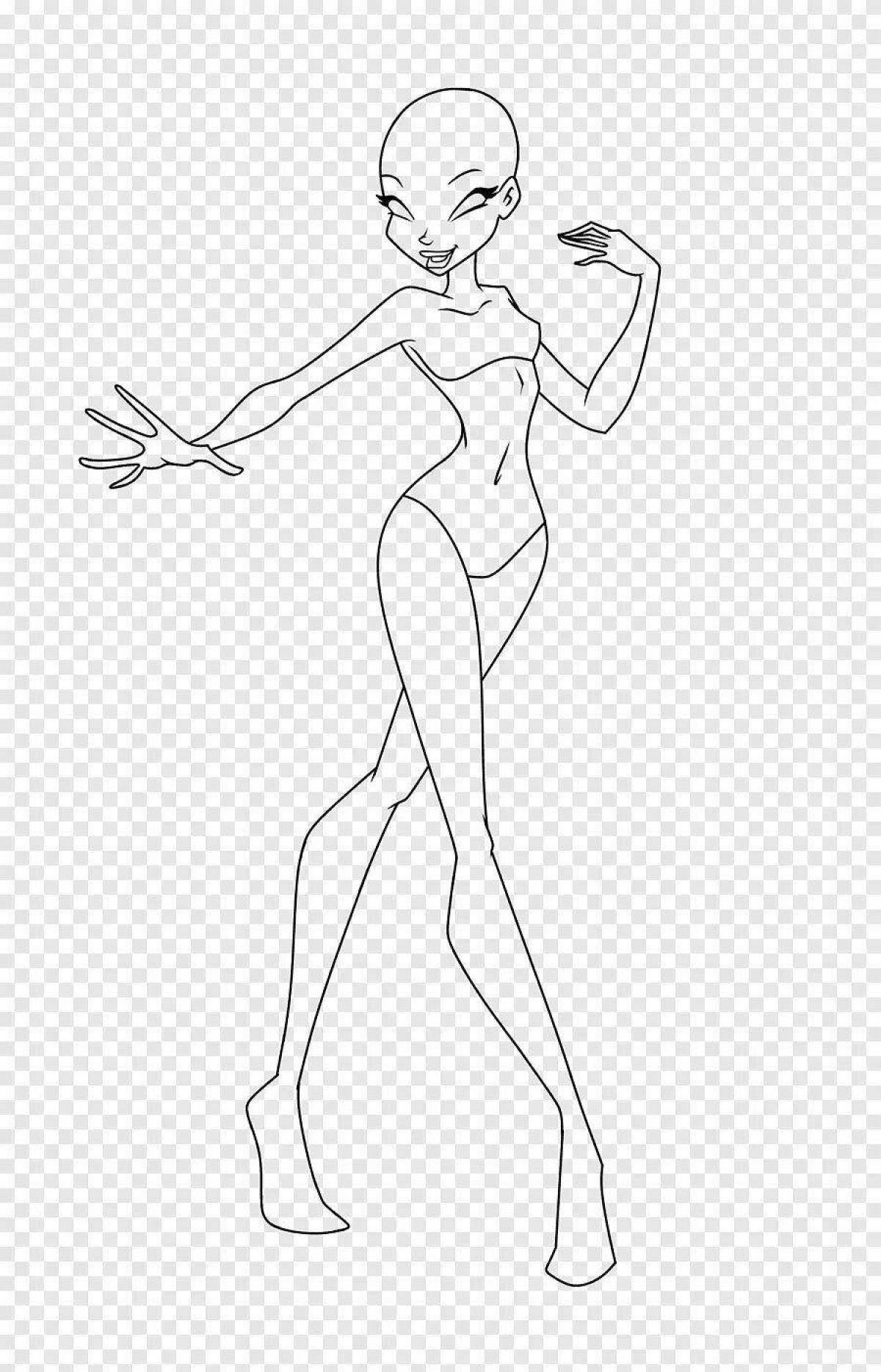 Coloring page striking female mannequin