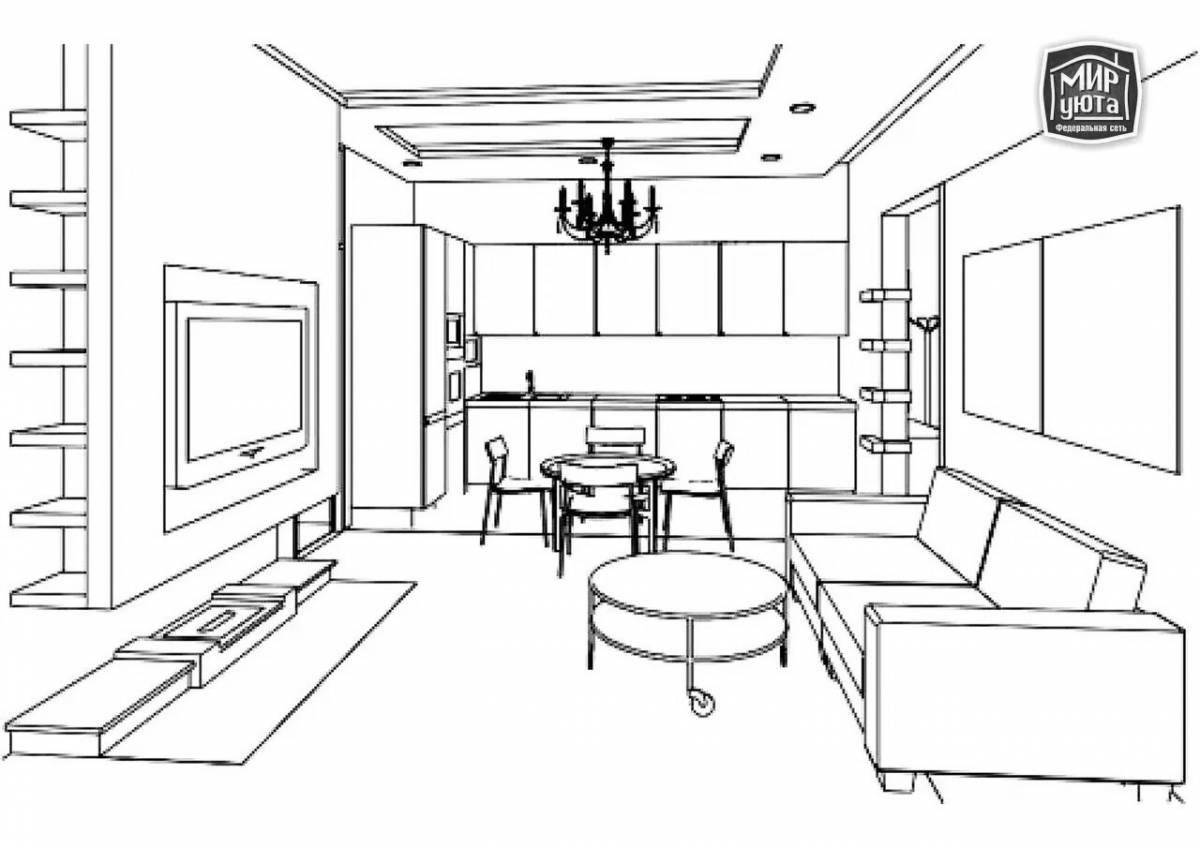 Colorful living room coloring page