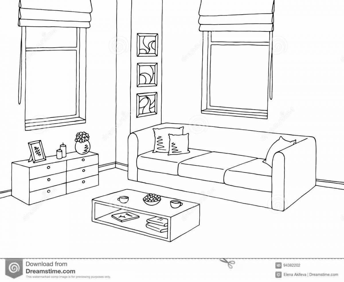 Amazing living room coloring page