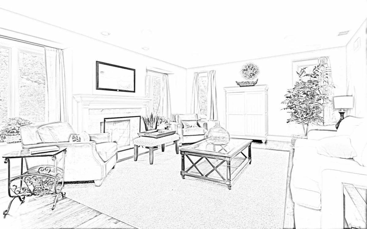 Welcome to the living room coloring page