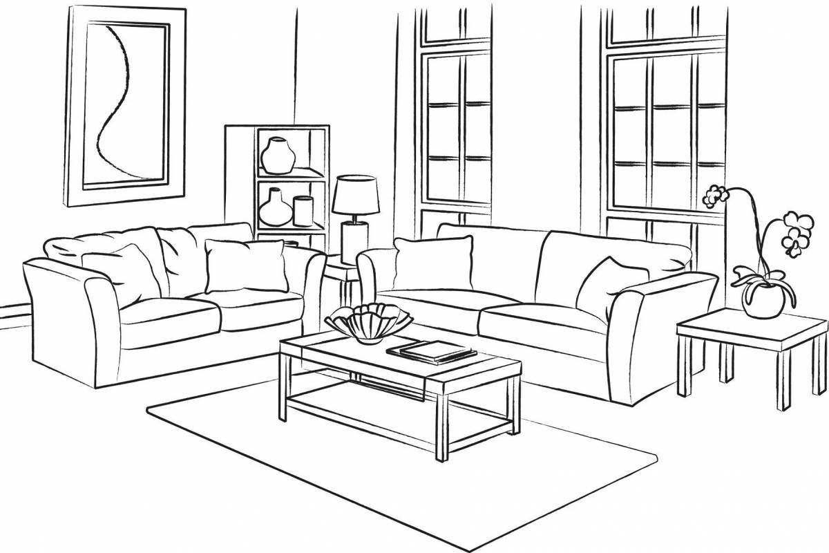 Serene living room coloring page
