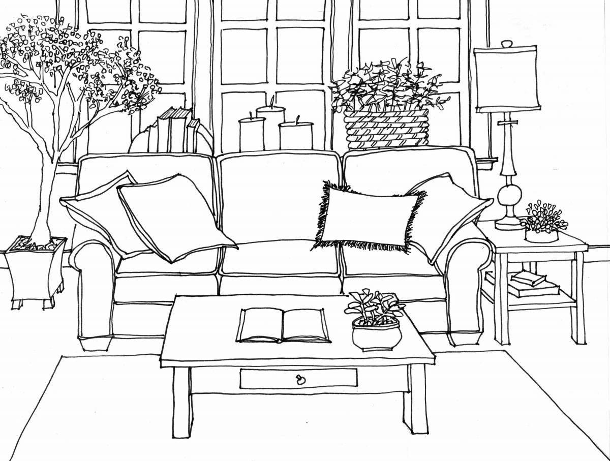 Coloring page charming living room