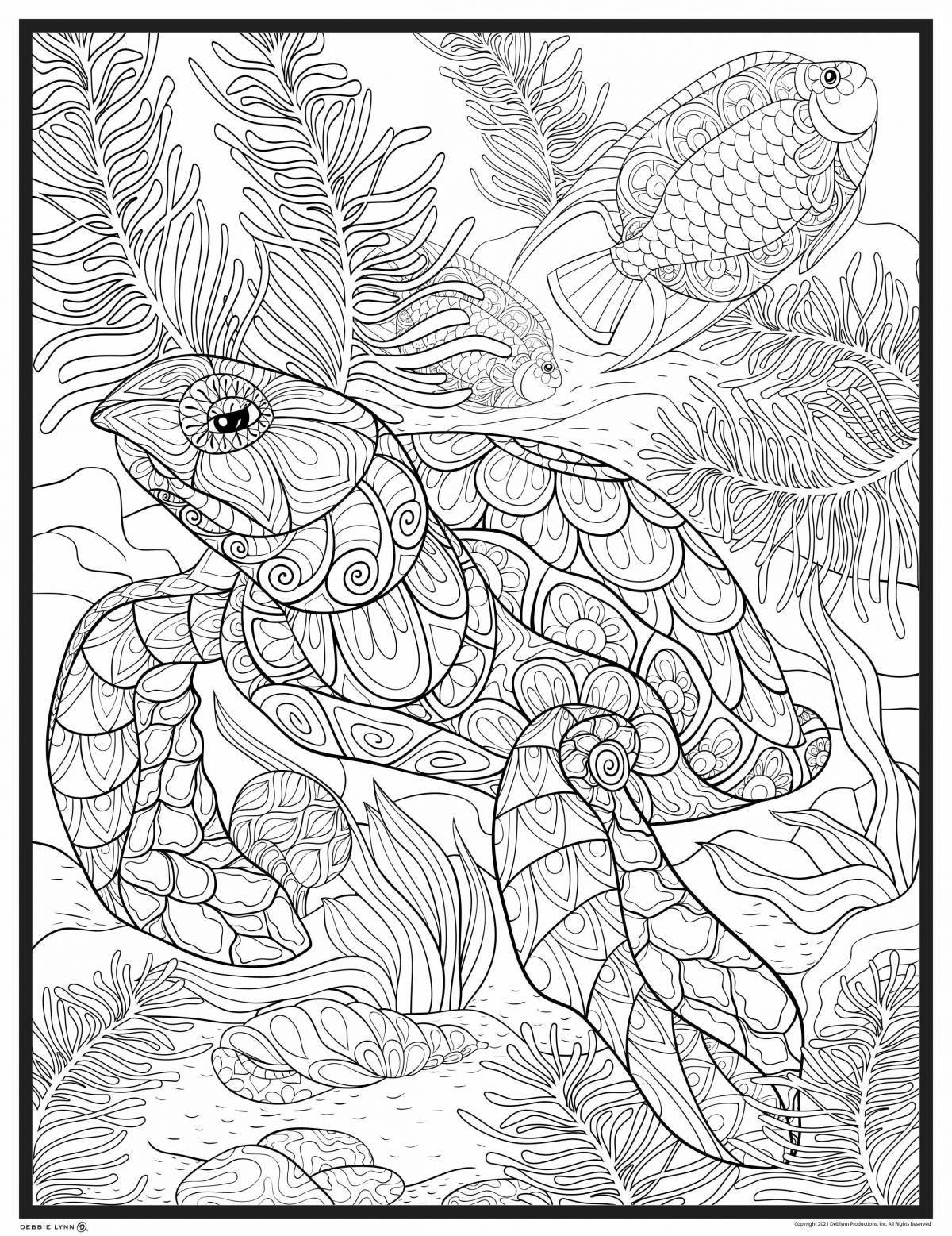 Успокаивающая антистрессовая черепаха-раскраска