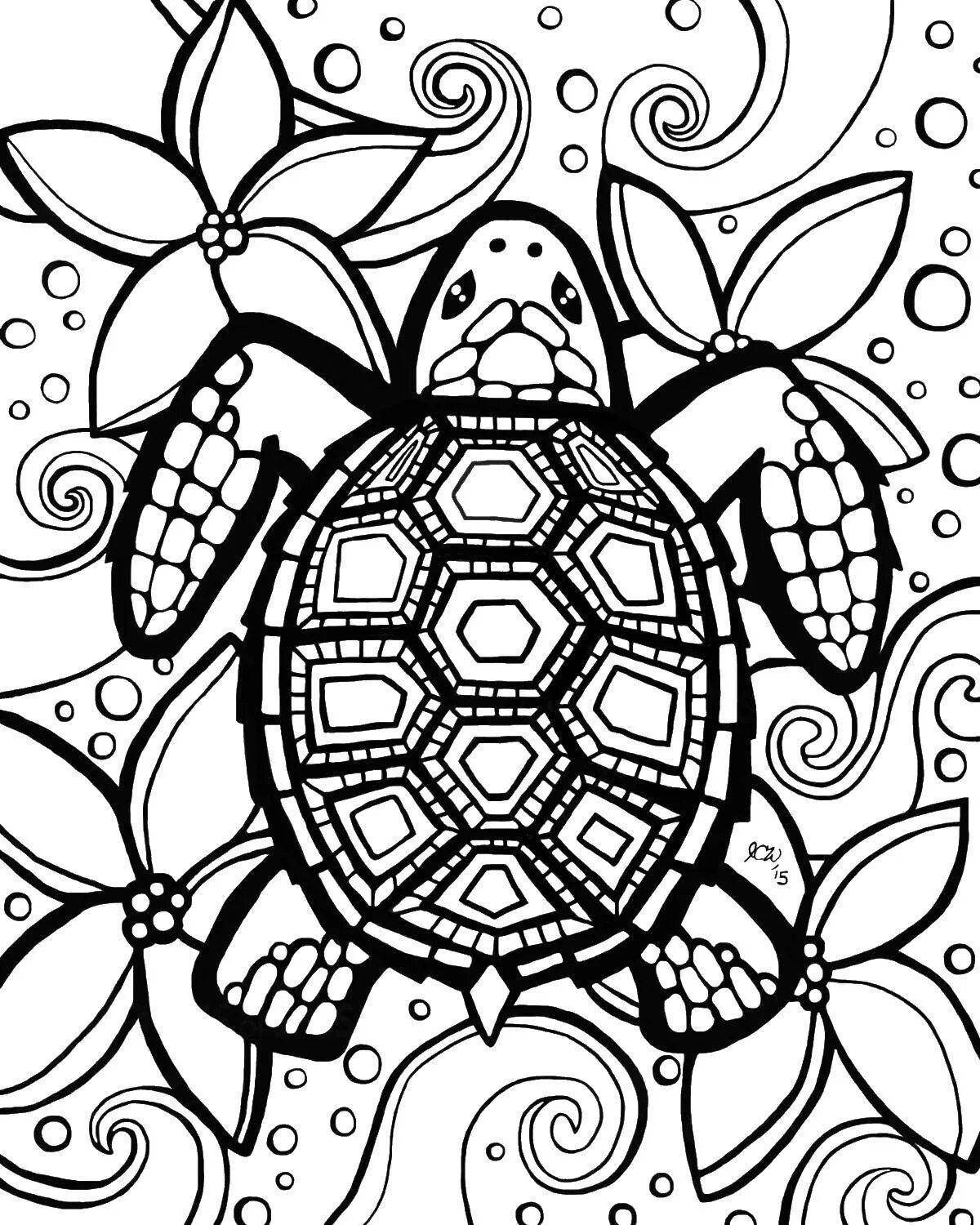 Бодрящая антистрессовая черепаха-раскраска