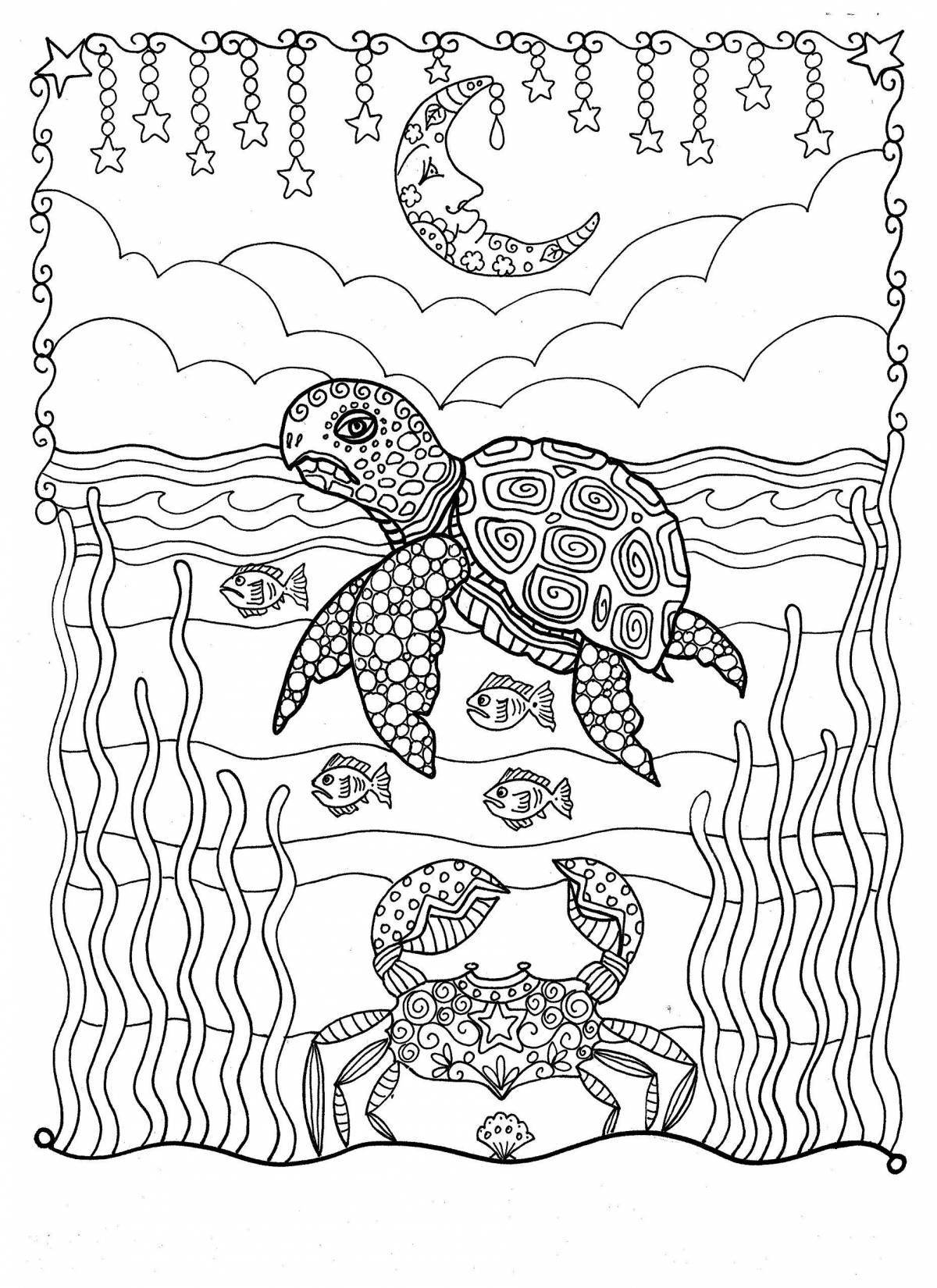 Magic anti-stress turtle coloring book