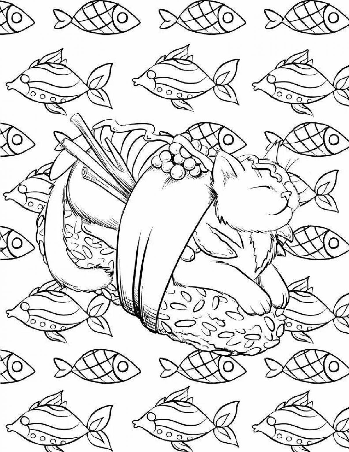Coloring book outrageous sushi cat