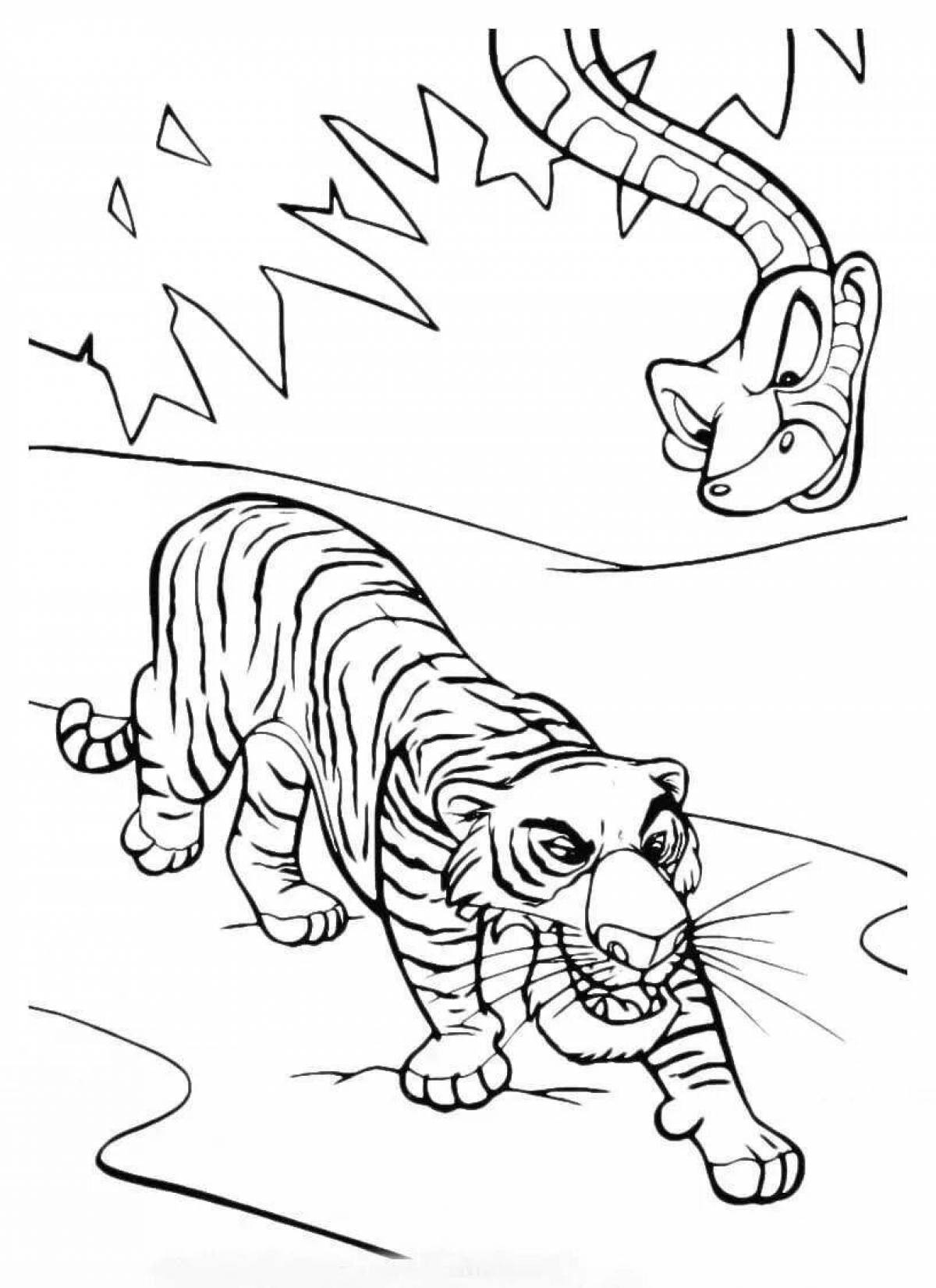 Великолепно окрашенный тигр шерхан раскраска