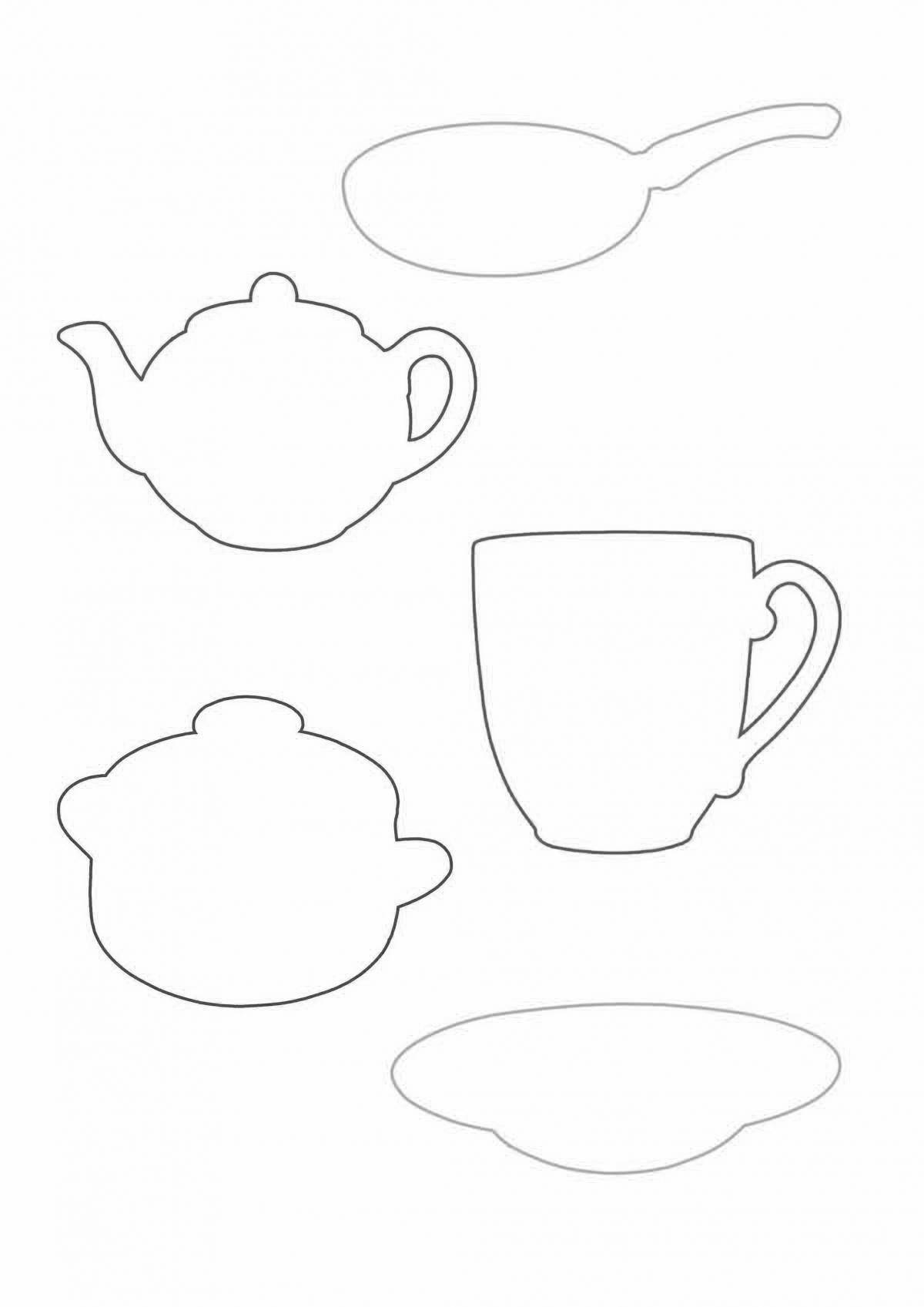 Attractive crockery junior group coloring page