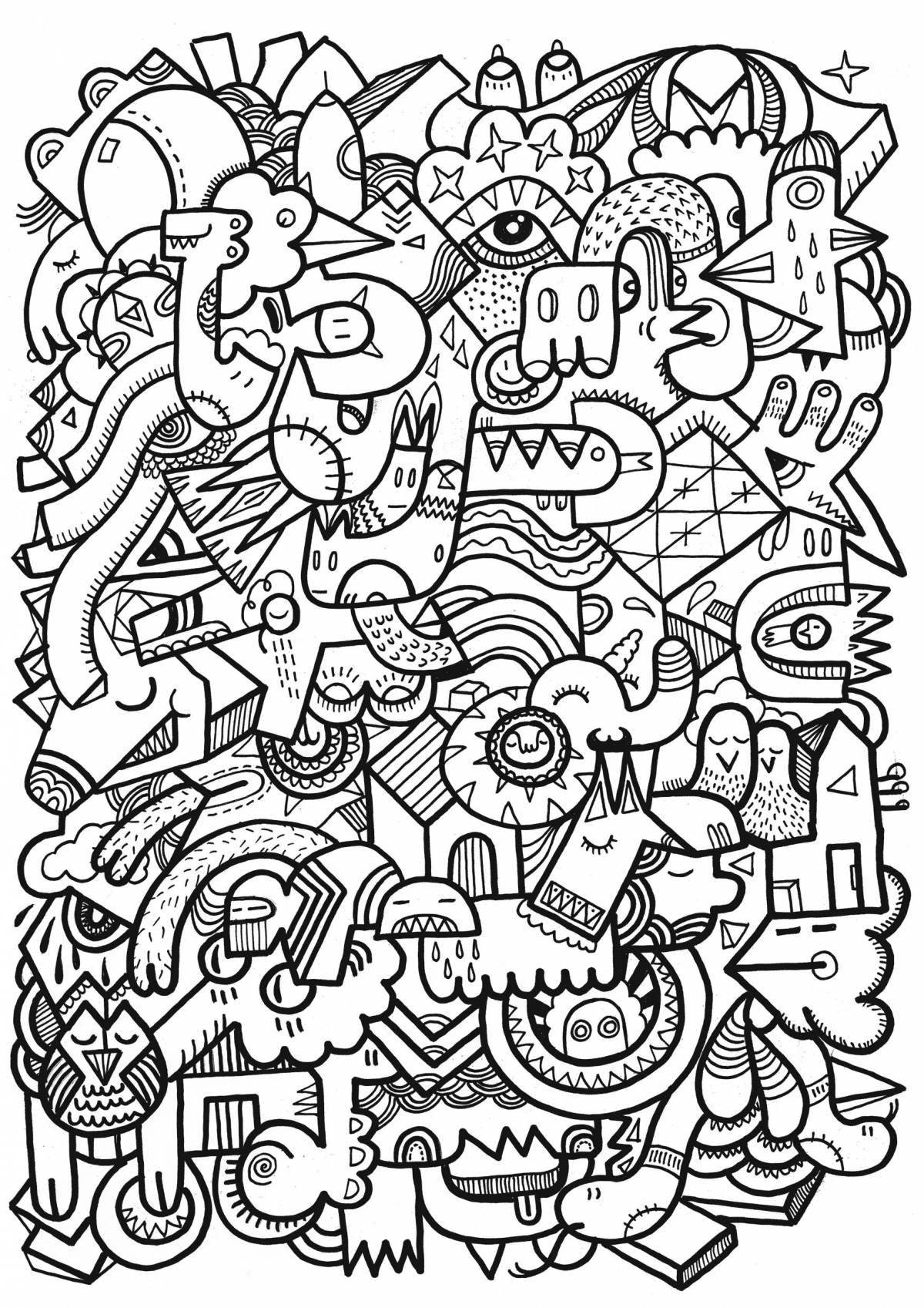 Decorated coloring page with many details