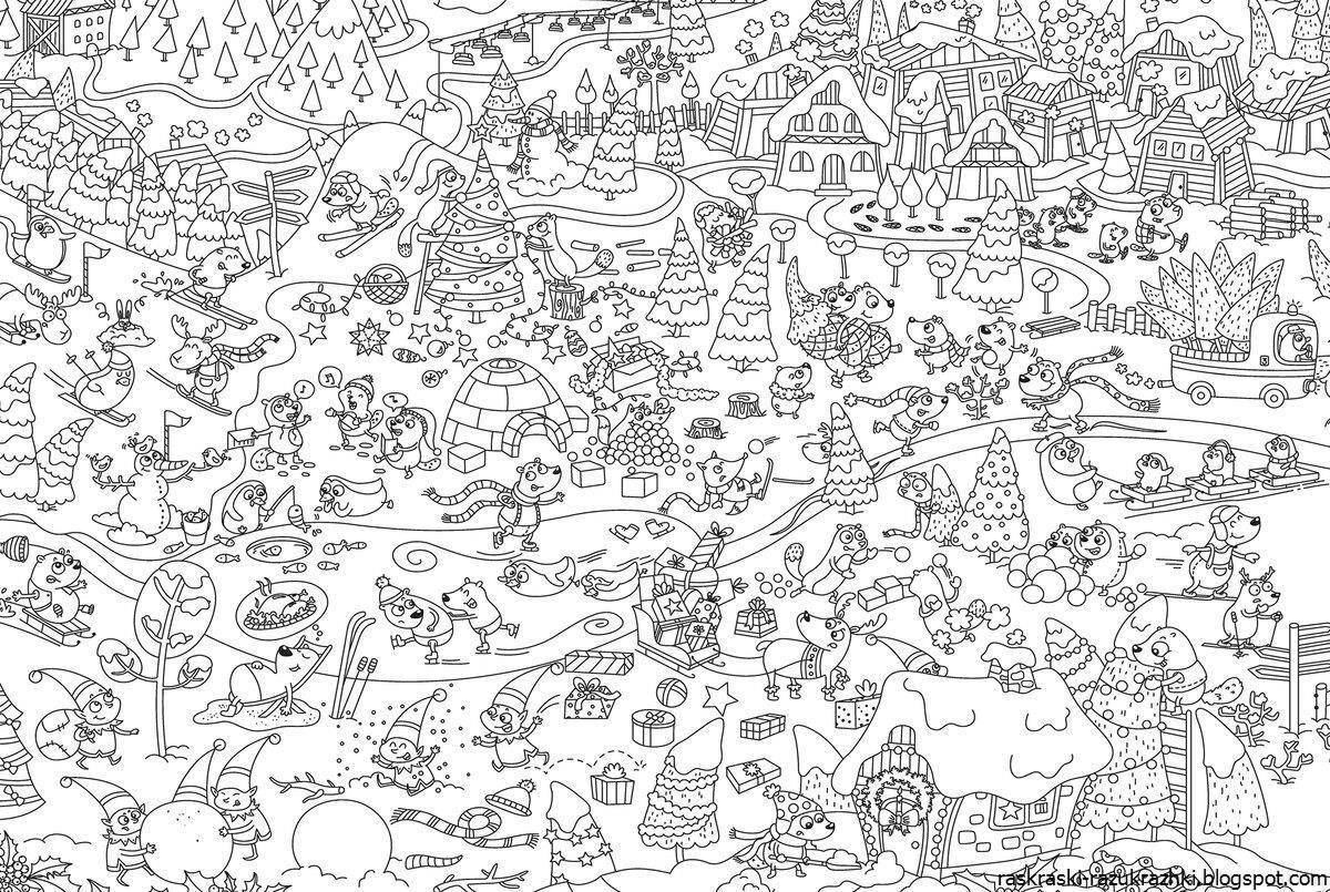 Decorated coloring page with many details