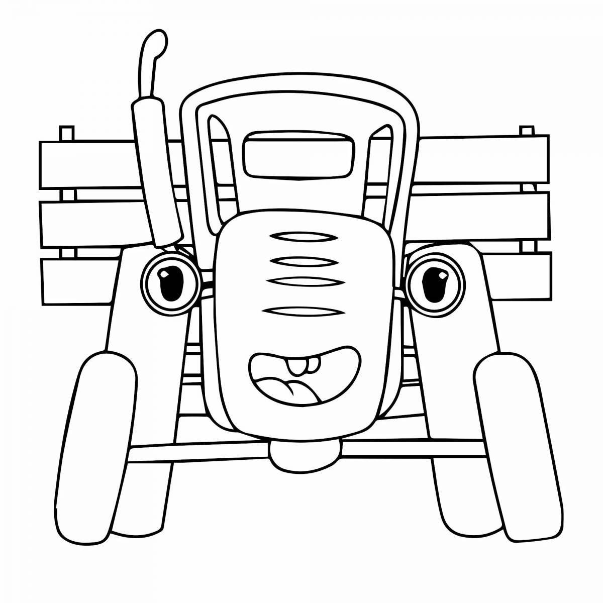 Colorful blue gosh tractor coloring page