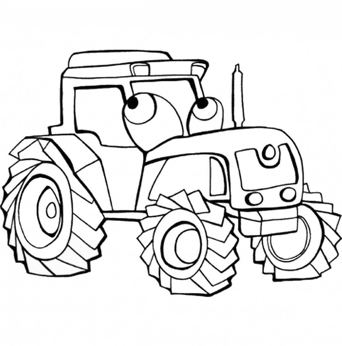 Coloring page funny tractor blue gosh