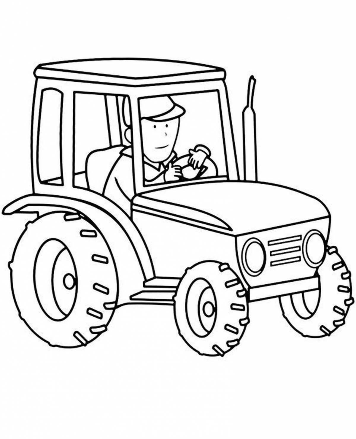 Playful blue gosh tractor coloring page