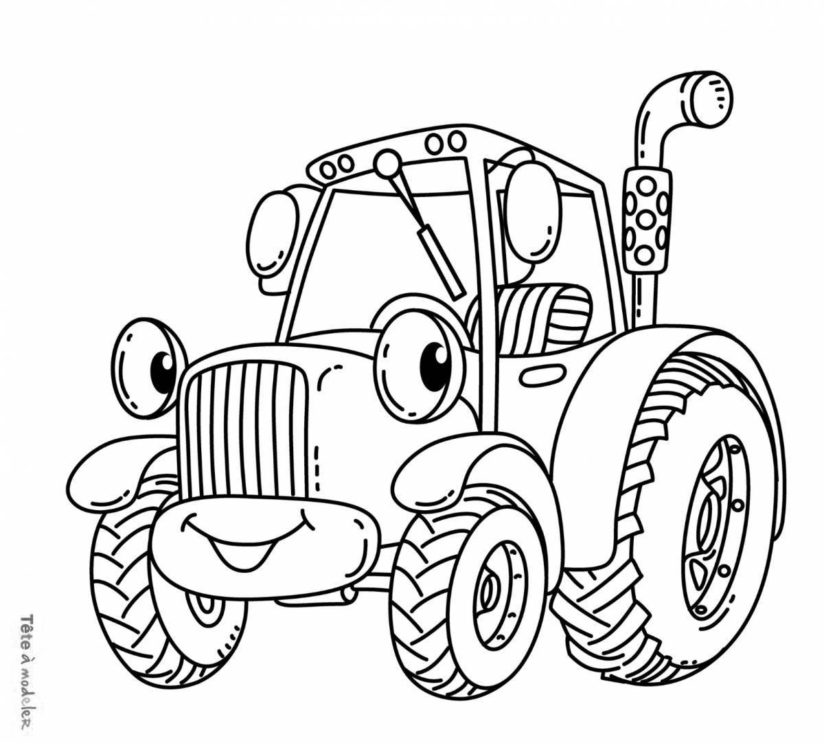 Adorable blue gosh tractor coloring page